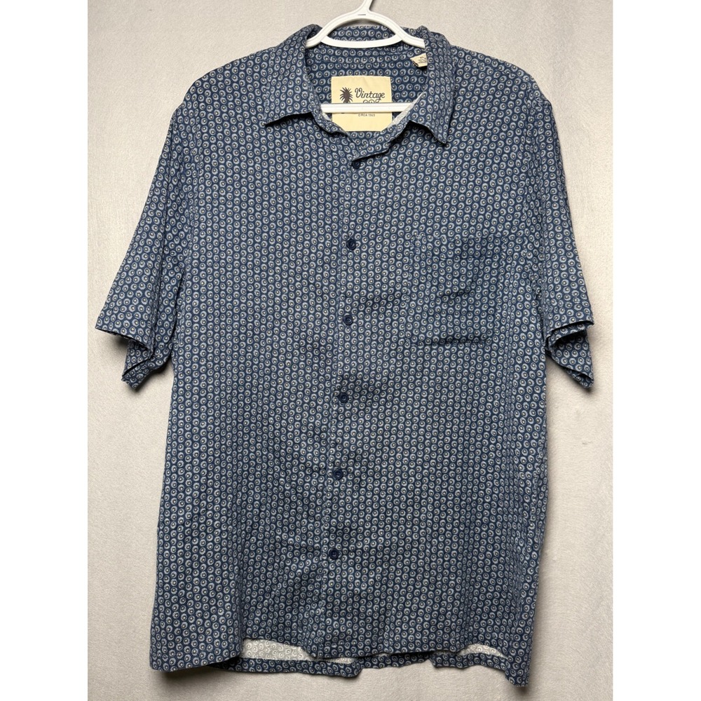 Vintage Silk Circa 1969 Mens XL Blue Floral 100% Silk Button Down Shirt
